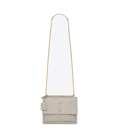 Saint Laurent sunset medium chain gab in crocodile embossed shiny leather-blanc vintage