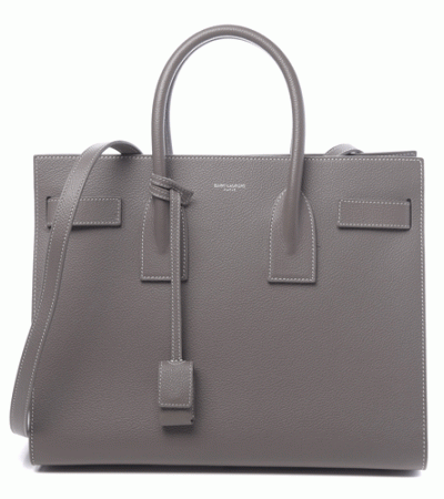 SAINT LAURENT Grained Calfskin Topstitch Small Sac De Jour Grey