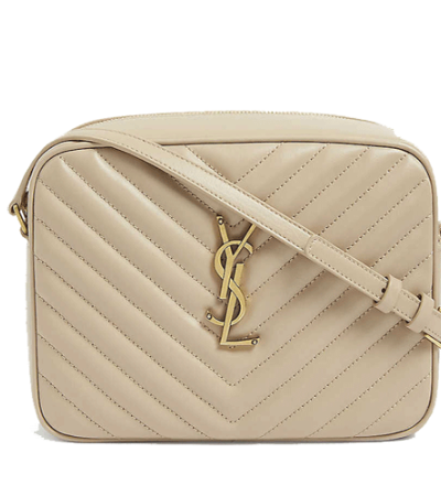 SAINT LAURENT Crinkled Calfskin Matelasse Monogram Medium Niki Chain Satchel Beige