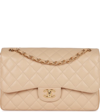 Chanel Jumbo Classic Double Flap Bag Beige Caviar Gold Hardware