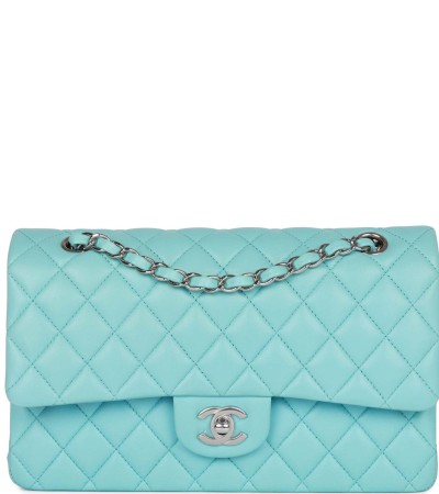 Chanel Medium Classic Double Flap Bag Blue Lambskin Silver Hardware