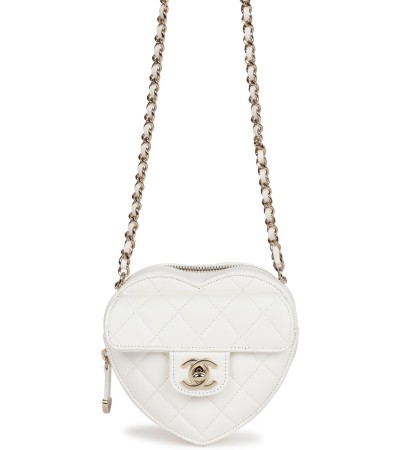 Chanel CC In Love Heart Clutch with Chain White Lambskin Light Gold Hardware