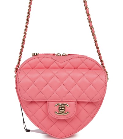 Chanel CC In Love Large Heart Bag Pink Lambskin Light Gold Hardware