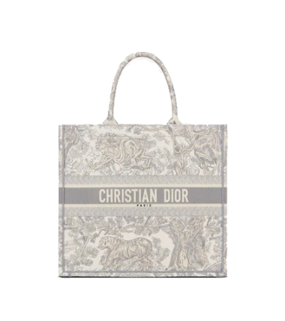 SMALL DIOR BOOK TOTE Gray Toile de Jouy Embroidery