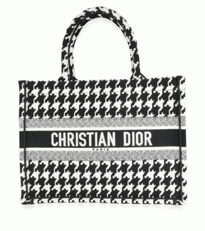 SMALL DIOR BOOK TOTE White Houndstooth  Embroidery