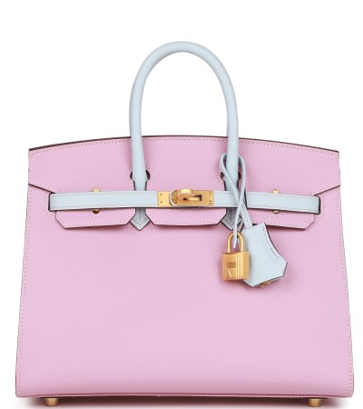 Hermès Special Order (HSS) Birkin Sellier 25 Mauve Sylvestre and Bleu Brume Epsom Brushed Gold Hardware