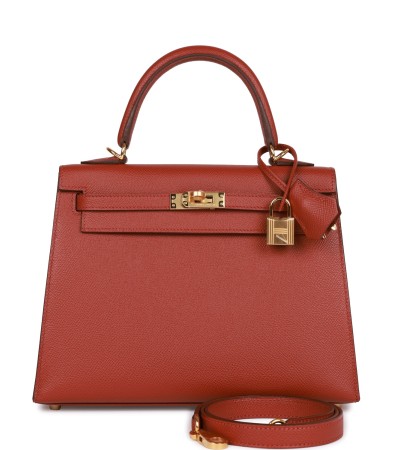 Hermès Kelly Sellier 25 Rouge Venetian Epsom Gold Hardware