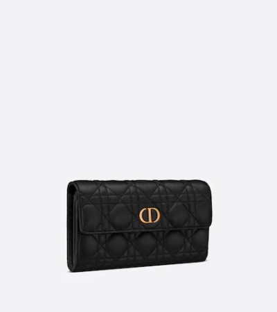 DIOR CARO WALLET Black Supple Cannage Calfskin