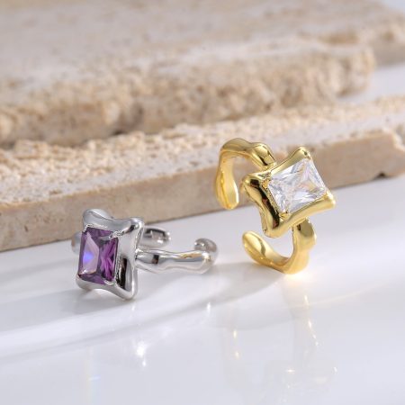 Eco-Friendly Copper with Real Gold Plating and Cubic Zirconia Open Ring