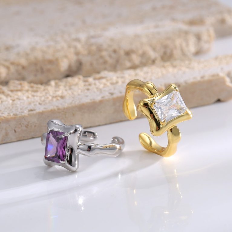 Eco-Friendly Copper with Real Gold Plating and Cubic Zirconia Open Ring