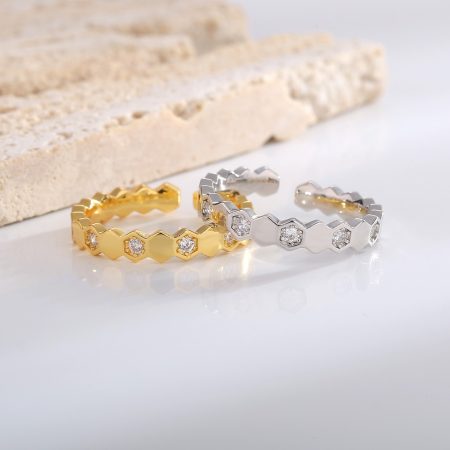 Luxury-Style Honeycomb Open Ring | Eco-Friendly Copper with Real Gold Plating