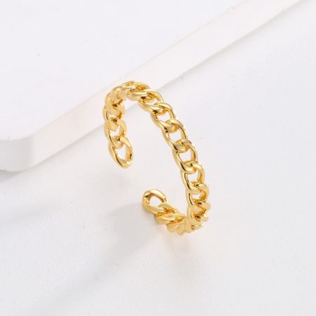 Eco-Friendly Copper Real Gold Plated Simple Chain Open Ring