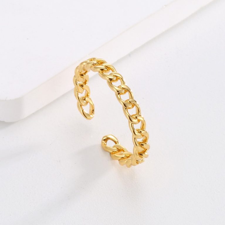 Eco-Friendly Copper Real Gold Plated Simple Chain Open Ring