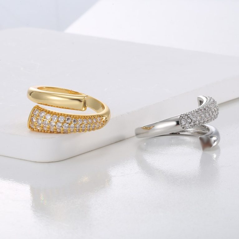 Eco-Friendly Copper Real Gold Plated Full Diamond Open Ring