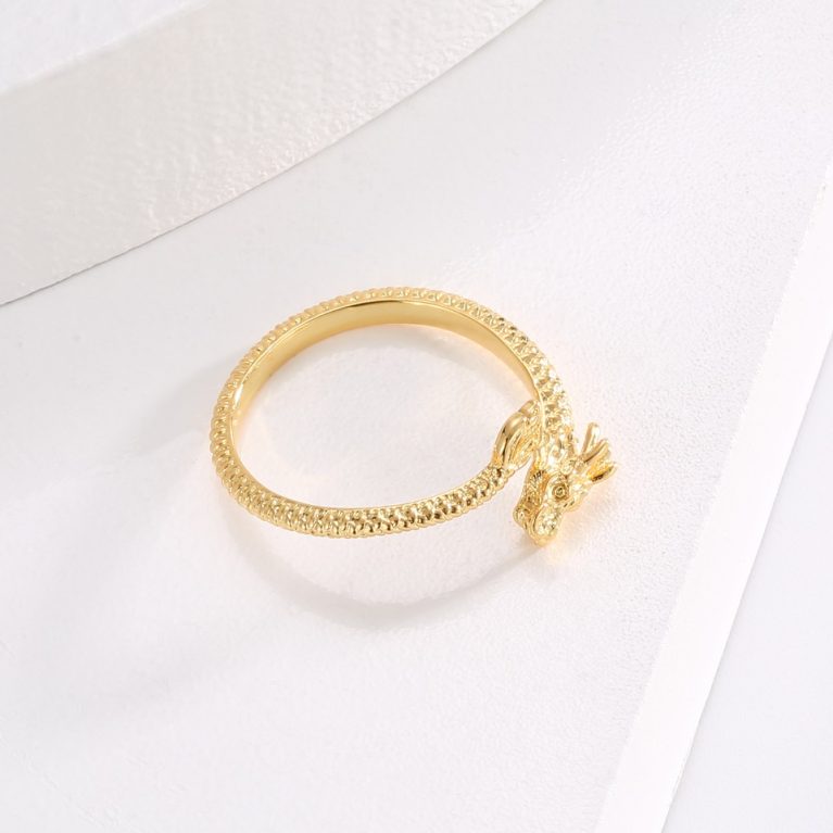 Eco-Friendly Copper with Real Gold Plating Dragon Design Adjustable Ring