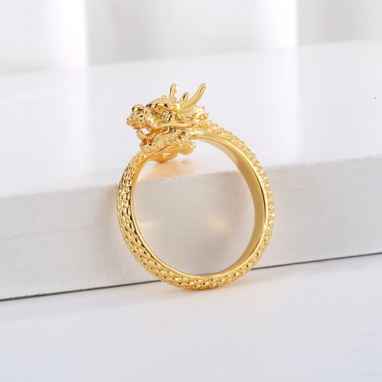 Eco-Friendly Copper Real Gold Plated Dragon-Shaped Open Ring