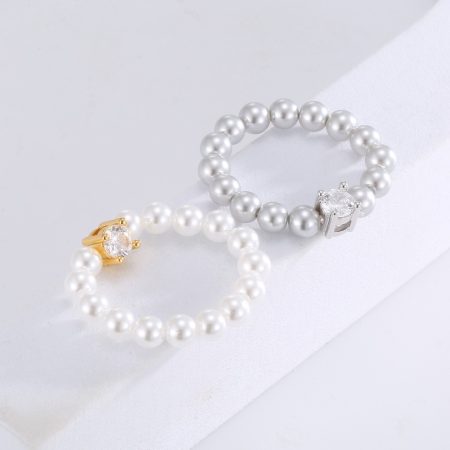 Eco-Friendly Copper Gold-Plated Elastic Cord Pearl Ring