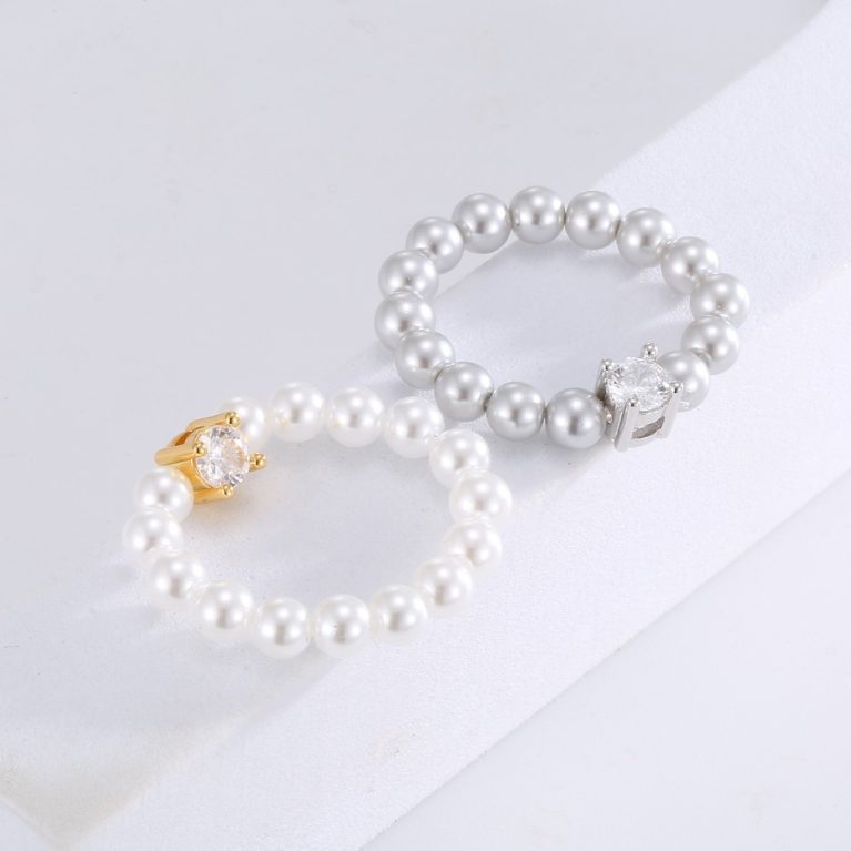 Eco-Friendly Copper Gold-Plated Elastic Cord Pearl Ring